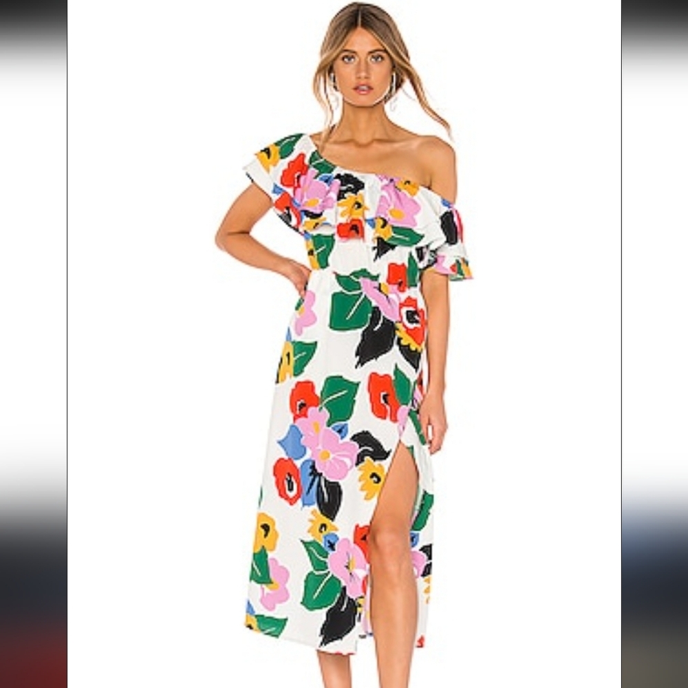 Rosie Dress Show Me Your MuMu Bold Floral Maxi Leg Slit Romantic Fun EUC